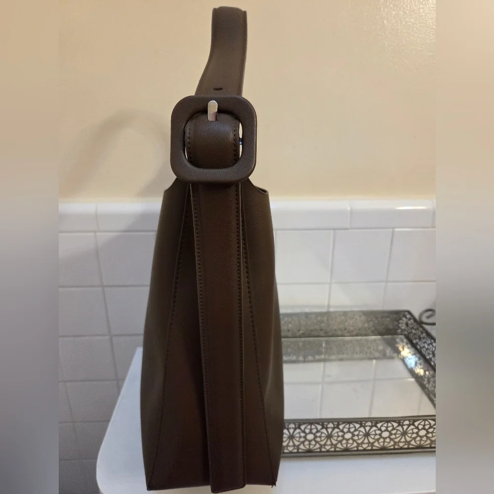 MANGO Minimalist Brown Faux Leather Shoulder Bag - Picture 2 of 6